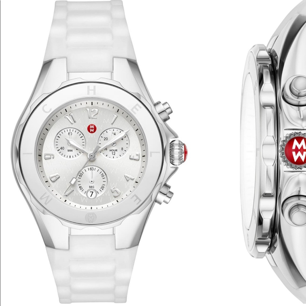 Michele White Tahitian Jelly Silicone Stainless Steel Watch NWT